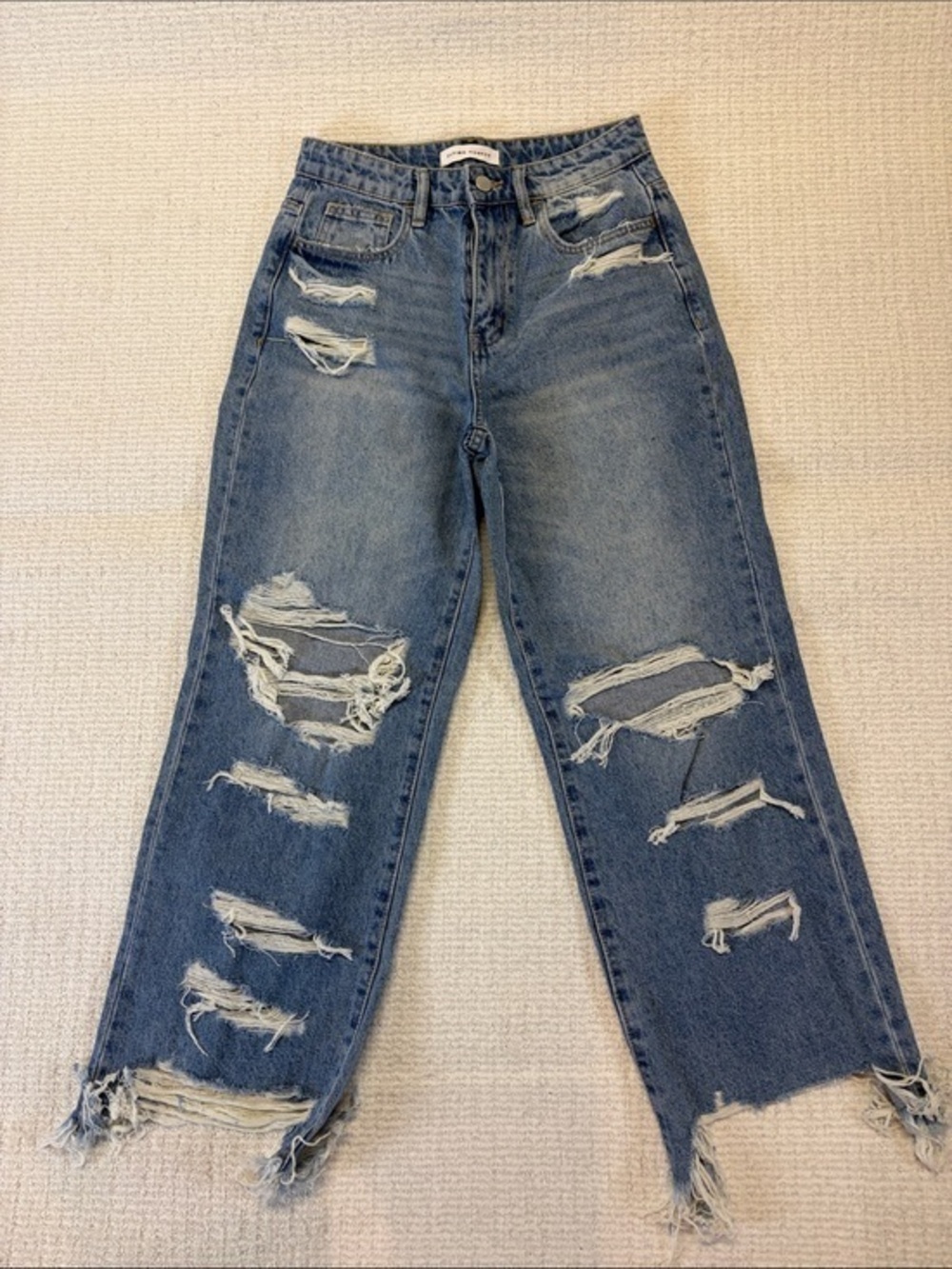 Flying Monkey Black Label Distressed Wide Leg Raw Hem High Rise  Denim Sz 26